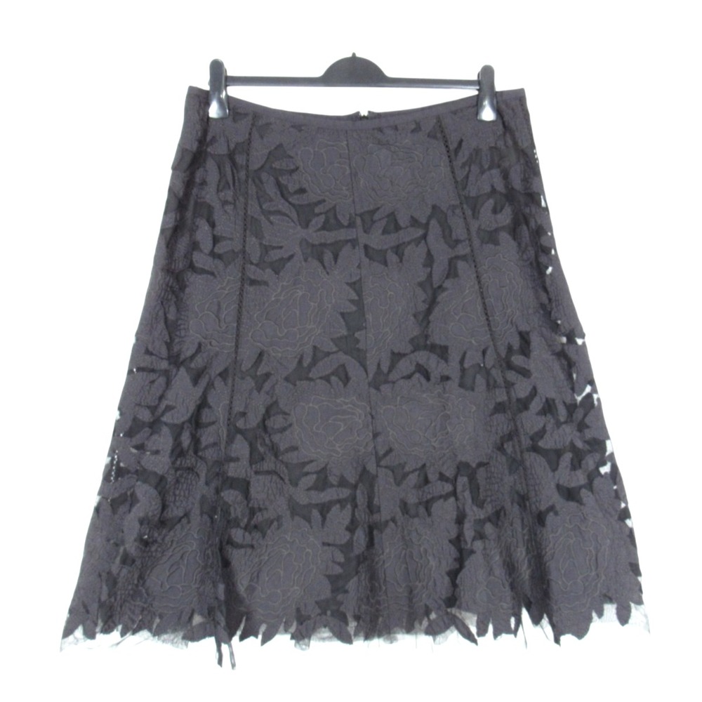 PETER NYGARD Black TEXTURED FLORAL EMBROIDERED Mesh Trim ZIP A-Line Skirt Sz 16